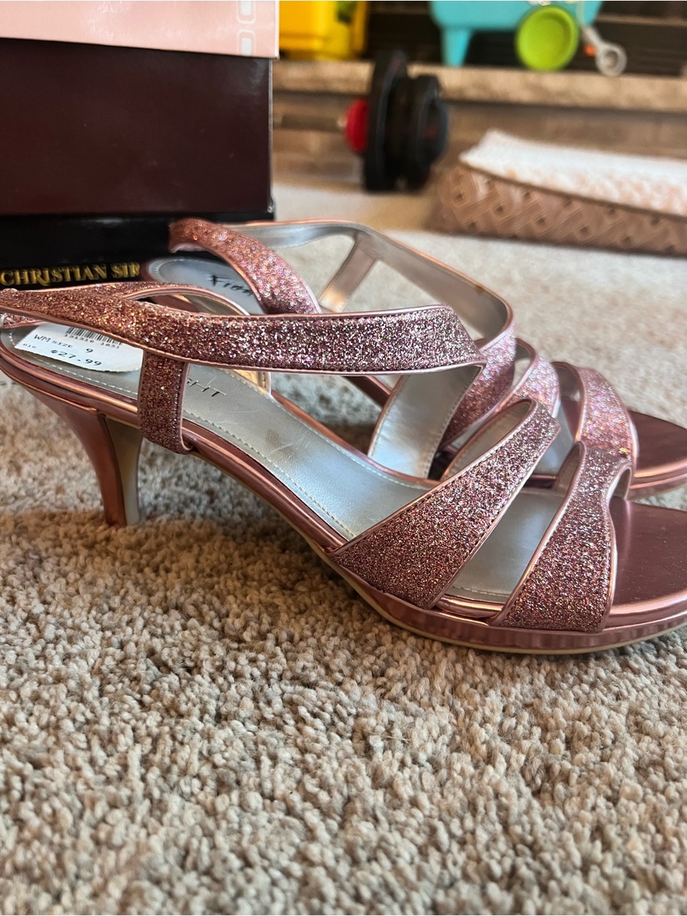 FIONI Clothing Rose Gold Glitter Strappy Heels